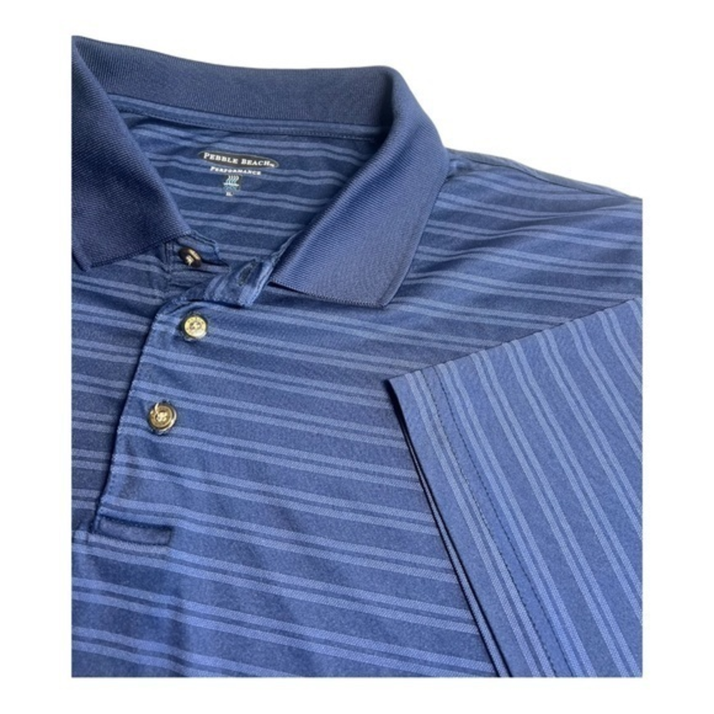 Pebble Beach Performance Mens Golf Shirt XL Blue‎ Striped Poly Blend